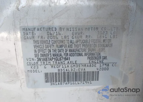 2016 Nissan Sentra Sv из США, поврежденный, VIN 3N1AB7AP1GL671941